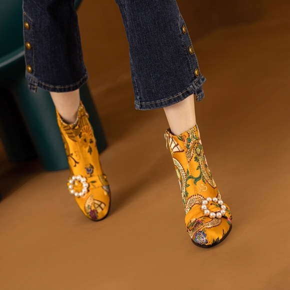 High Heel Boots For Women, Suitable For Cheongsam, With Pearl, Satin - Picture 15 of 15